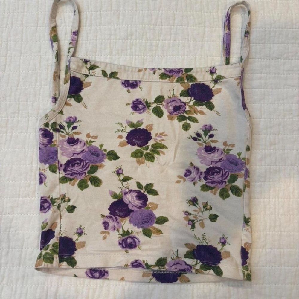SOLD ‘Purple Flowers’ Cotton Tank - Picture 2 of 7